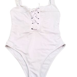 ***Womems White Front Tie One Piece Swimsuit
